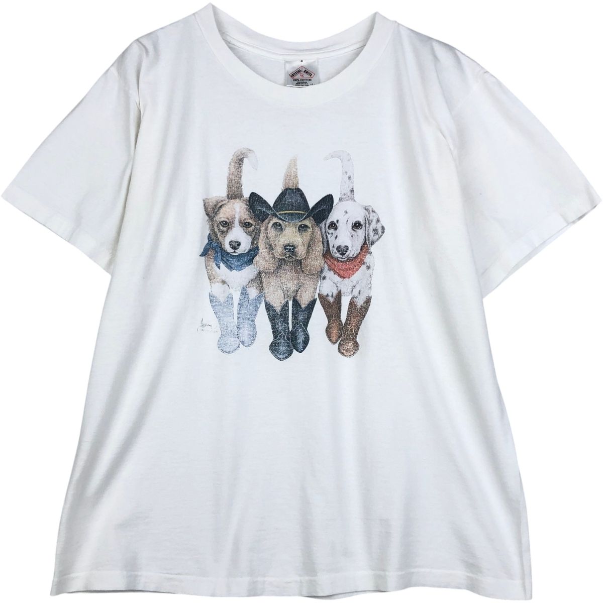 古着 90年代 CRYSTAL KNITS 犬柄 アニマルTシャツ USA製 メンズL相当 ヴィンテージ/eaa646505
