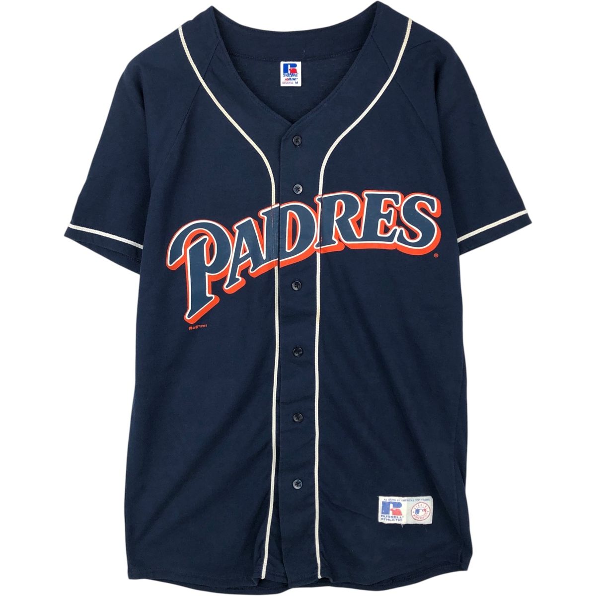 古着 90年代 ラッセル Russell NUBLEND MLB SAN DIEGO PADRES サンディエゴパドレス ゲームシャツ ベースボールシャツ USA製/eaa645281
