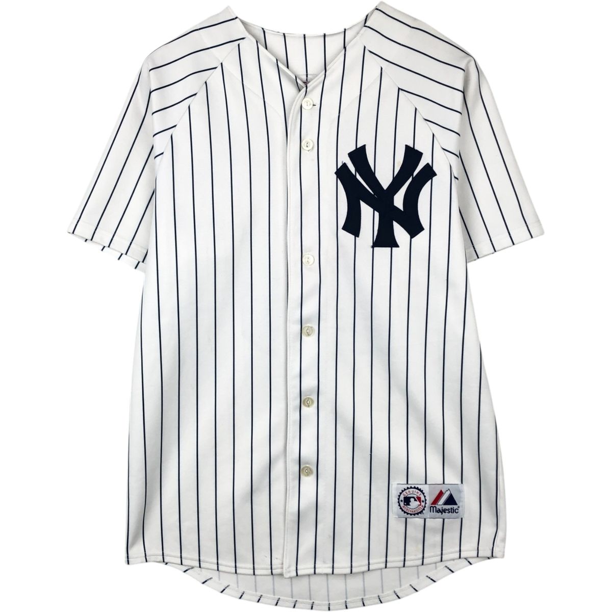 古着 90~00年代 Majestic MLB NEW YORK YANKEES ニューヨークヤンキース ストライプ柄 ゲームシャツ ベースボールシャツ/eaa645284