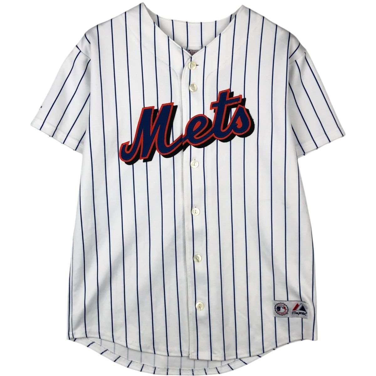 古着 90~00年代 Majestic MLB NEW YORK METS ニューヨークメッツ ストライプ柄 ゲームシャツ ベースボールシャツ メンズS相当/eaa645294