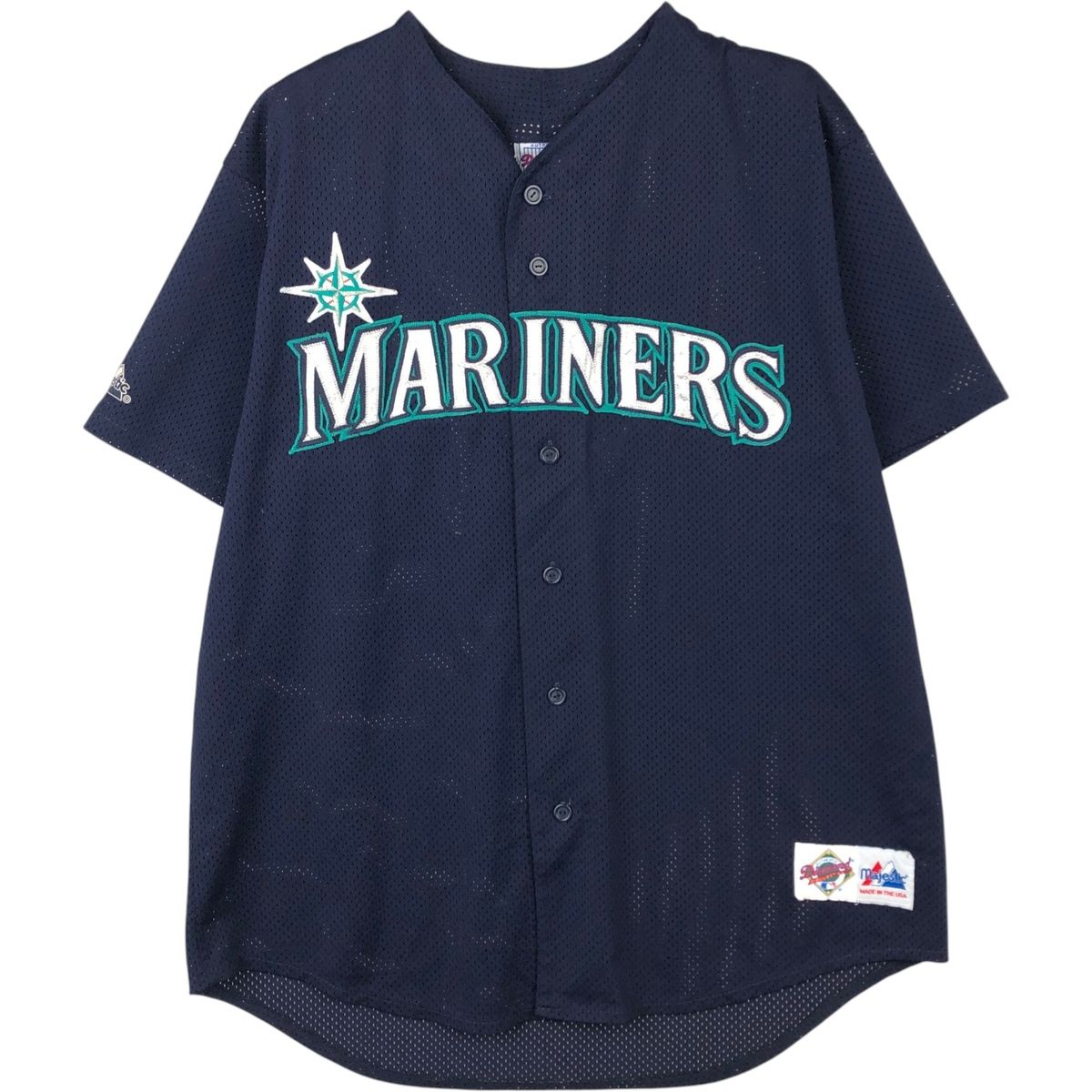 古着 90年代 Majestic MLB SEATTLE MARINERS シアトルマリナーズ ゲームシャツ ベースボールシャツ USA製 メンズXL相当/eaa645293
