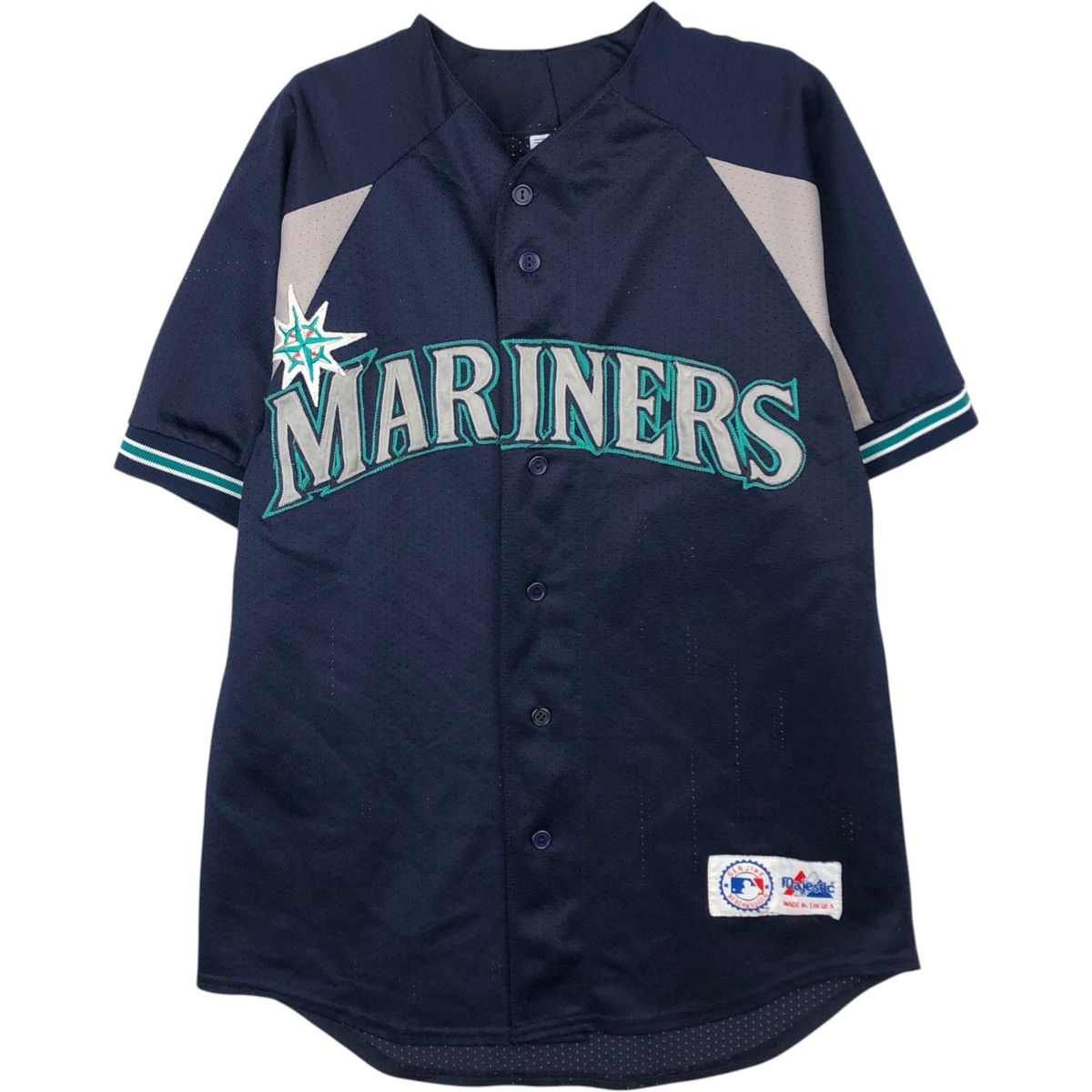 古着 90年代 Majestic MLB SEATTLE MARINERS シアトルマリナーズ メッシュ ゲームシャツ ベースボールシャツ USA製 メンズM相当/eaa645289