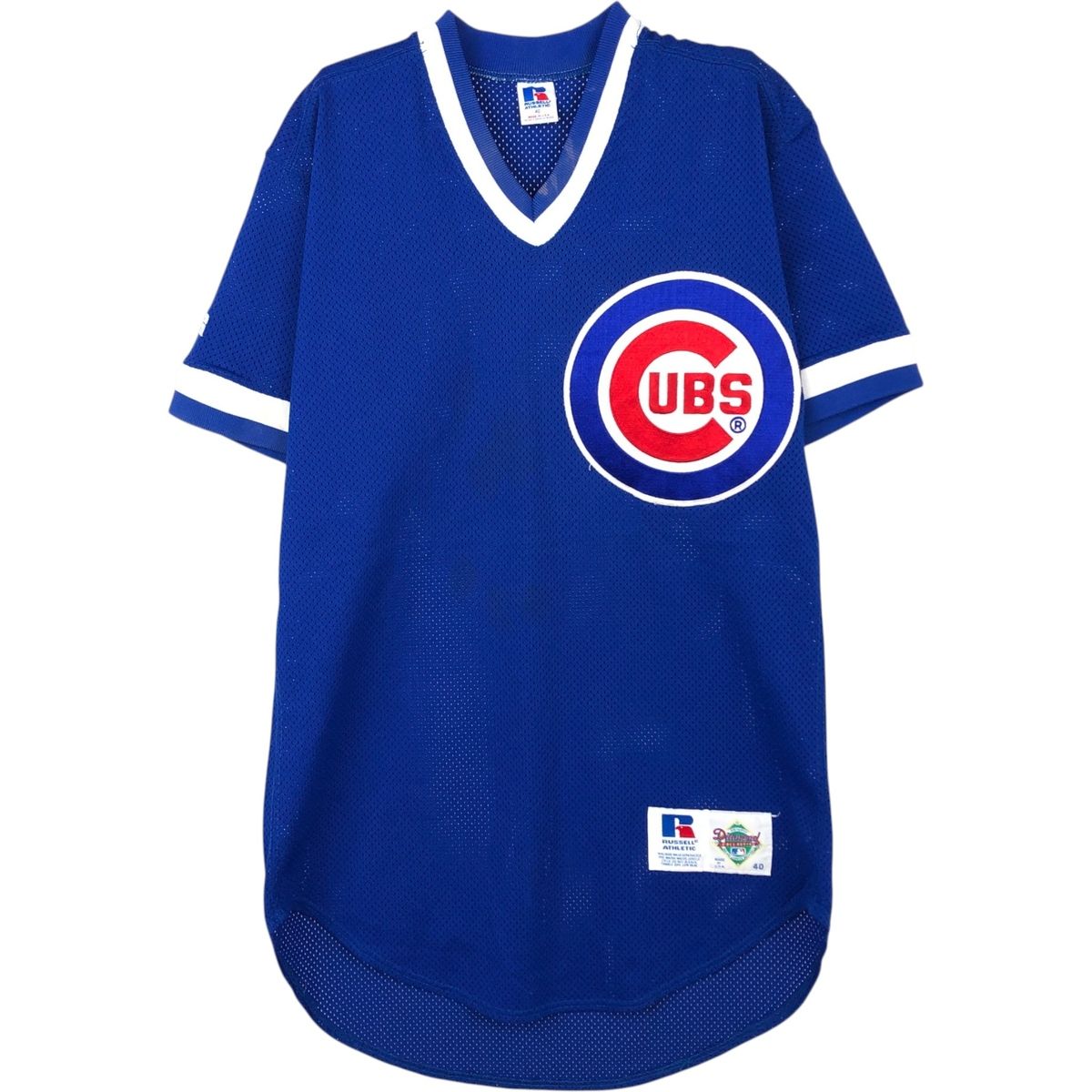 古着 90年代 ラッセル Russell MLB CHICAGO CUBS シカゴカブス Vネック メッシュ ベースボールTシャツ USA製 メンズM相当/eaa645290