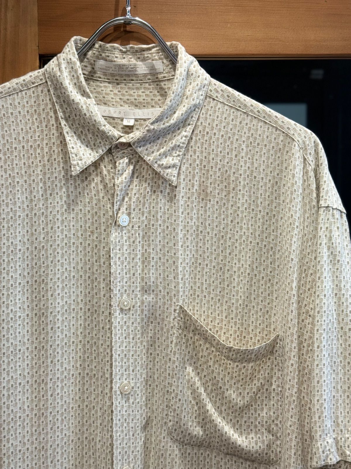 1990's~ PERRY ELLIS　S/S RAYON SHIRT　MADE IN U.S.A　SIZE : L　1990年代　ペリーエリス　アメリカ製