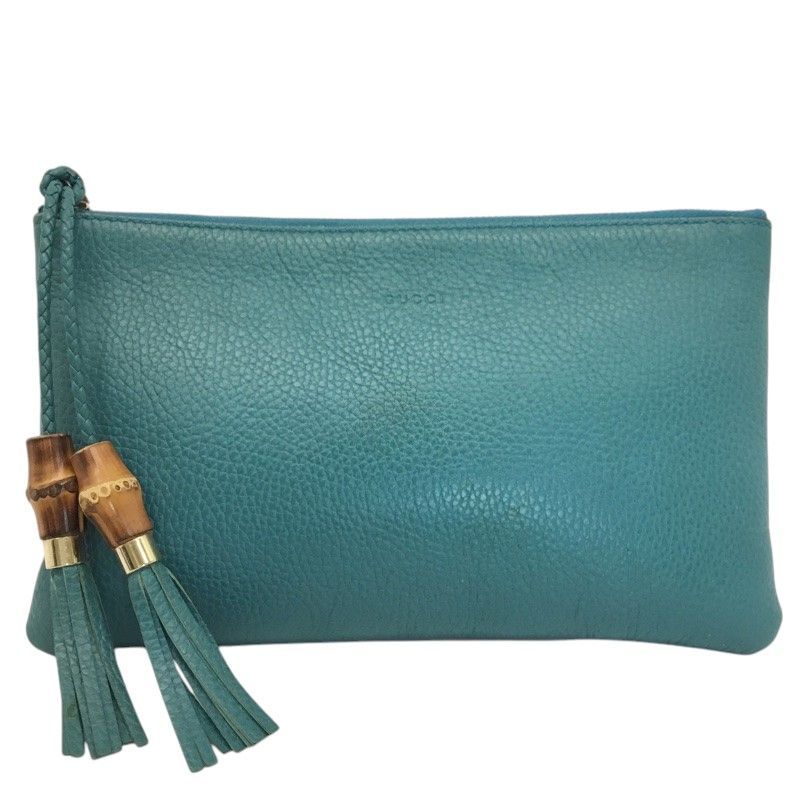 GUCCI【グッチ】バンブータッセル クラッチバッグ ポーチ レザー グリーン系【中古品/USED-B】質屋 かんてい局那覇店 n3101334927300024