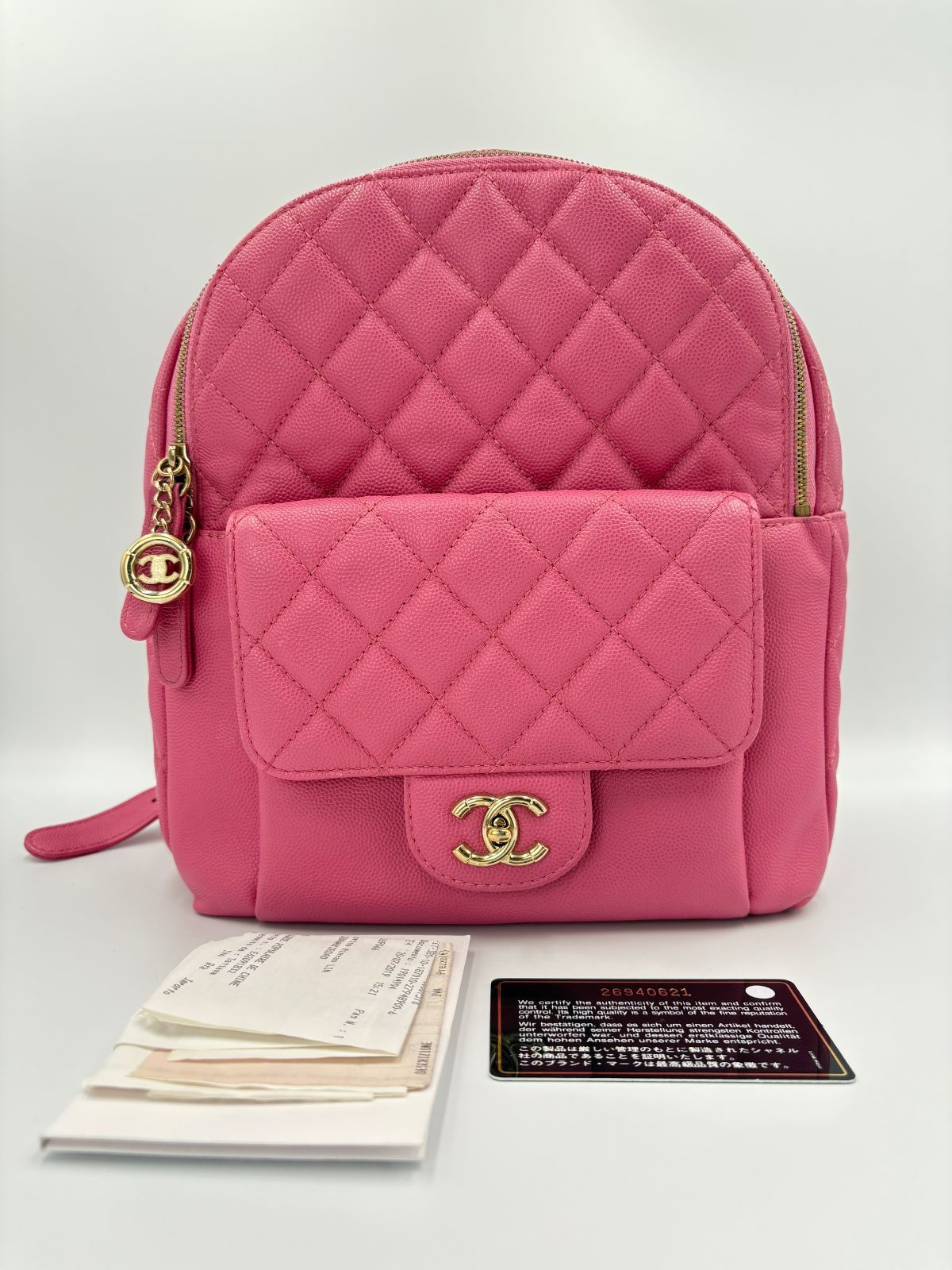 CHANEL シャネル マトラッセ バックパック 26番台 ピンク キャビアスキン Bランク
