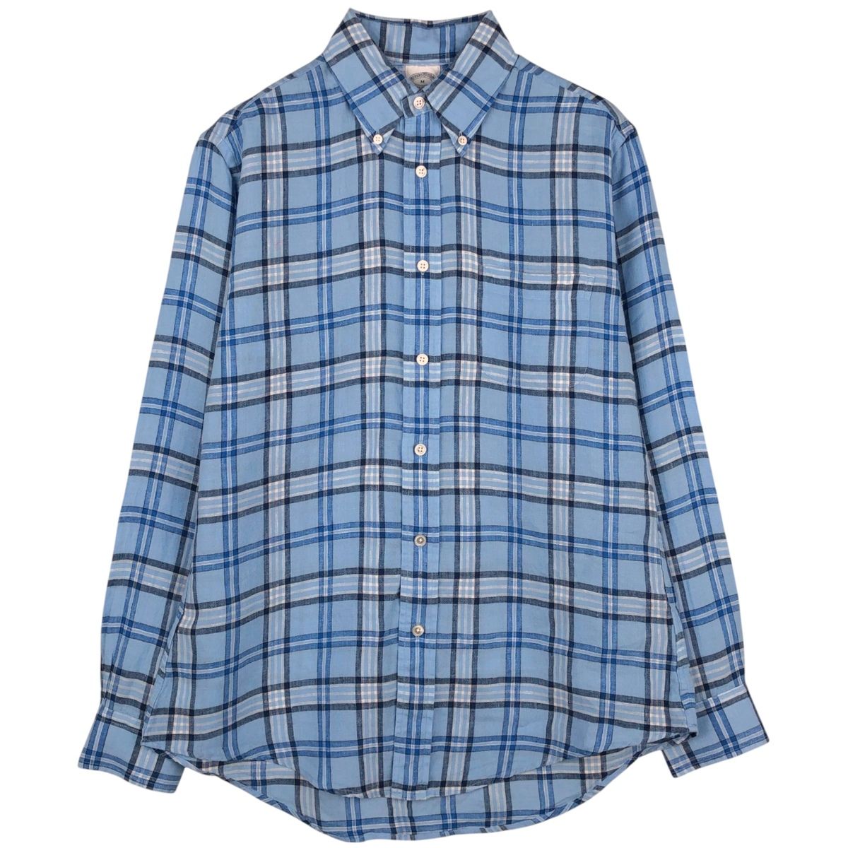 古着 ブルックスブラザーズ Brooks Brothers Est.1818 REGENT チェック柄 長袖 リネン ボタンダウンシャツ メンズM相当/rab181149