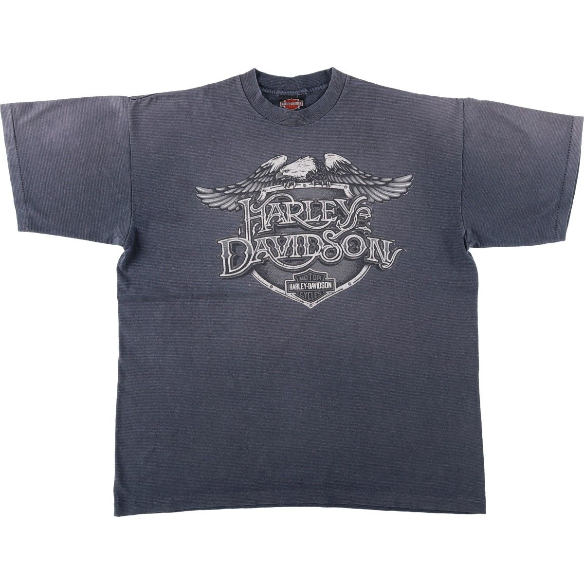 古着 ハーレーダビッドソン Harley-Davidson 鷲柄 イーグル柄 ボーダー柄 モーターサイクル バイクTシャツ USA製 メンズXL相当/eaa621050