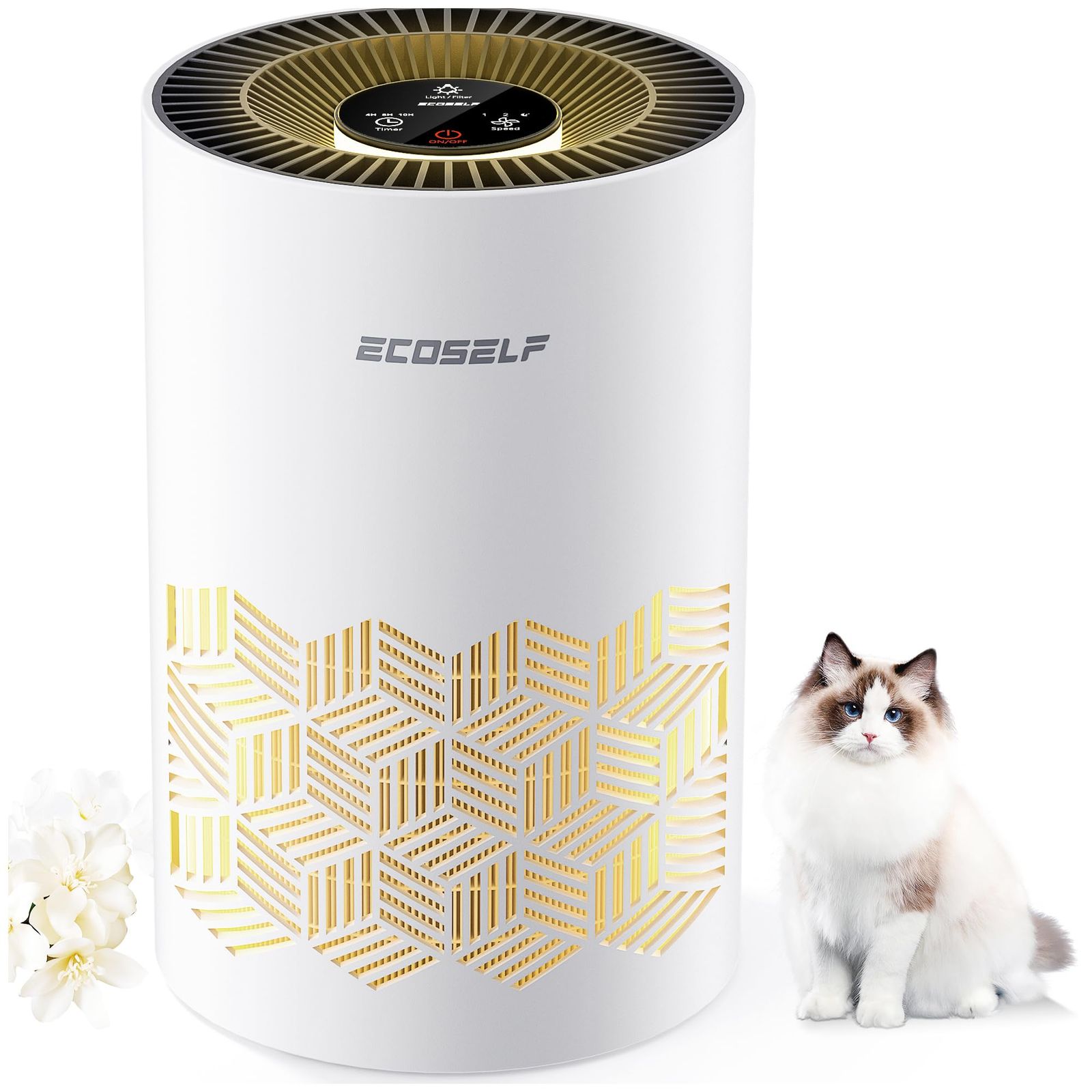 ECOSELF 空気清浄機 小型 【2026新モデル Hepaフィルター 1h5回部屋洗浄 節電 】12畳 極静音 軽量 脱臭/PM2.5/花粉/ハウスダスト/ほこり/ペットの毛/カビ/アレルギー/梅雨対策 多様な雰囲気ライト 3段風速 3段タイマー 活性Ju