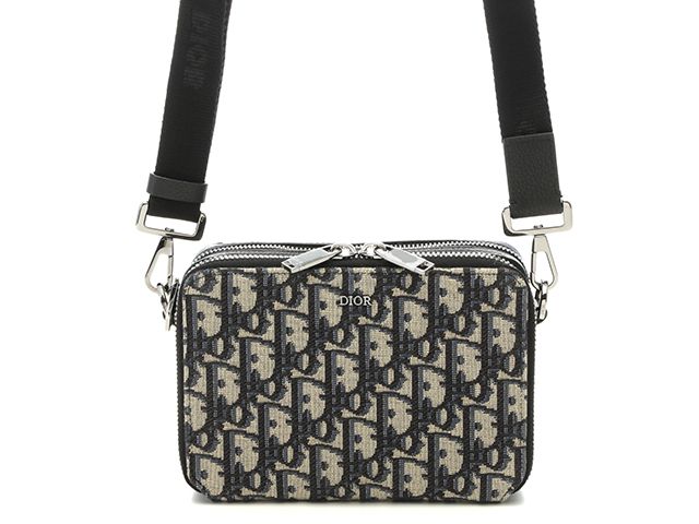 Dior ディオール バッグ オブリーク ショルダーバッグ ネイビー/ブラック キャンバス/レサ ﾊﾞｯｸﾞ ショルダーバッグ キャンバス/レザー ネイビー メンズ【中古】