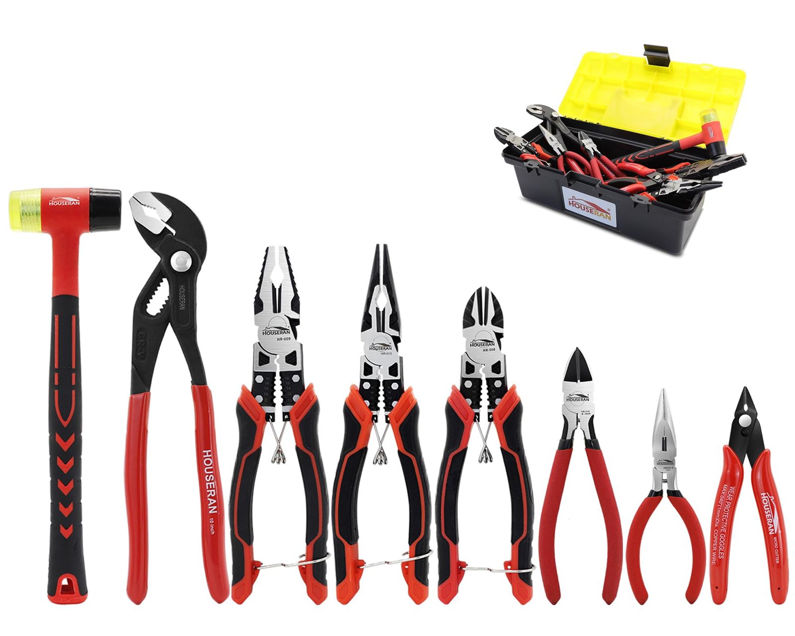 工具 8点セット ケース付き ニッパー ペンチ ラジオペンチ ウォーターポンププライヤー ゴムハンマー 家庭用・DIY・修理用 国内発送 307d022b