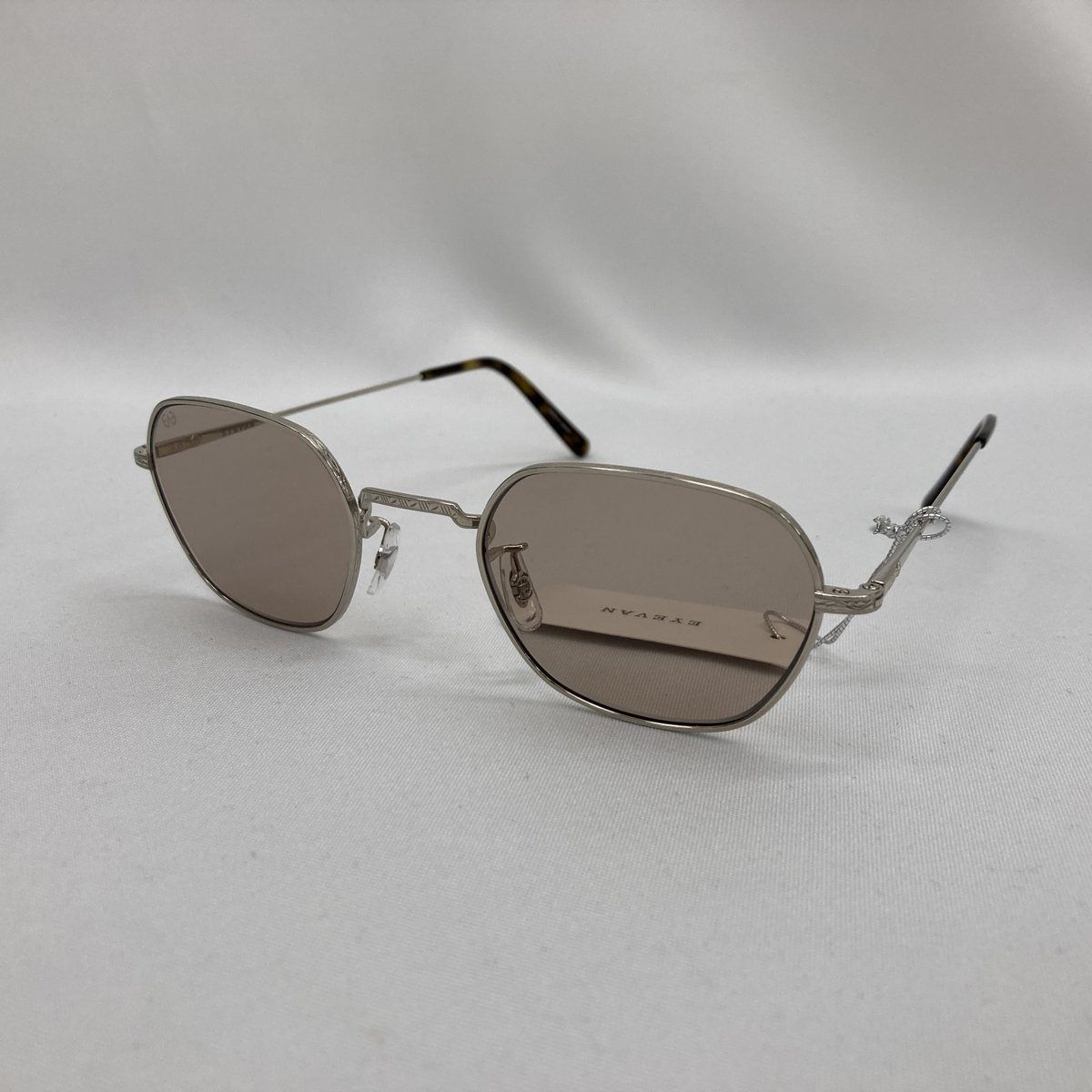 EYEVAN アイヴァン サングラス Henley ヘンリー ヘキサゴン 49□23 145 チタン ライトブラウン メタルフレーム ミル模様 アイウェア ★SS632