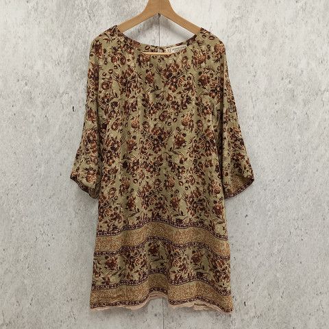 AFTERNOONTEA WARDROBE アフターヌーンティーワードローブ ワンピース 袖調節可 両サイドポケット付き ボタニカルフラワープリント ブラウン 〇□☆