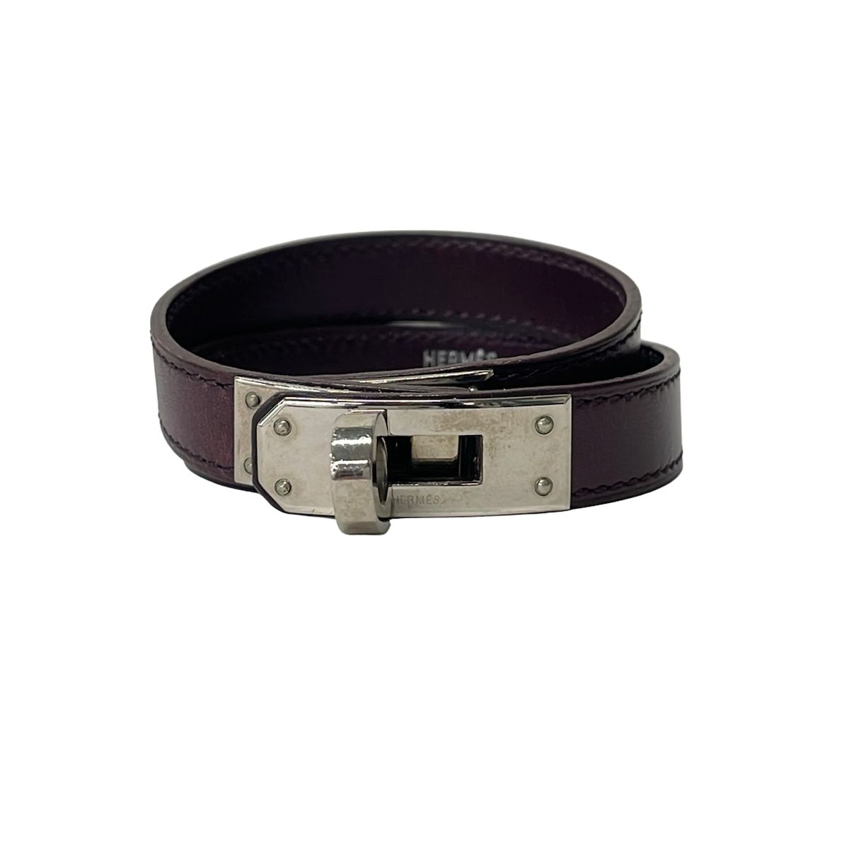 HERMES(エルメス) ブレスレット美品 ケリー レザー ボルドー×シルバー