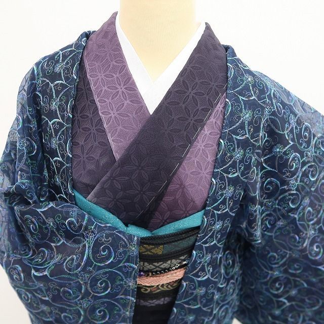 【新品・長羽織】オーガンジー BANKAN 刺繍 夏着物 正絹 仕付け糸付 ロング丈 tomihisa“夏の記憶…涼やかな光と風の余韻を愉しむ”8804