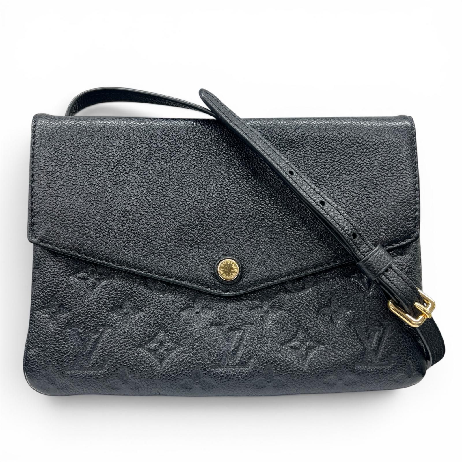 LOUIS VUITTON 美品 ルイヴィトン トワイス モノグラムアンプラント レザー ショルダーバッグ M50258 SD2175 ブラック ポシェット ABランク 中古 鑑定済 ヴィトンバッグ