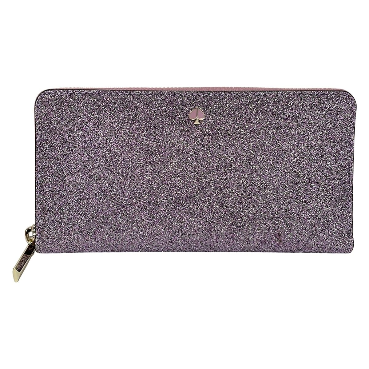 Kate spade(ケイトスペード) 長財布美品 - PWRU7600 パープル ラウンドファスナー/グリッター レザー