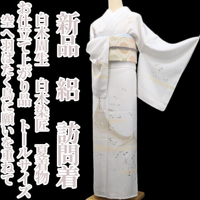 【新品・夏訪問着】絽 白木周生 白木染匠 お仕立て上がり品 夏着物 仕付け糸付 トールサイズ tomihisa“空へ羽ばたく鳥に願いを重ねて”8783