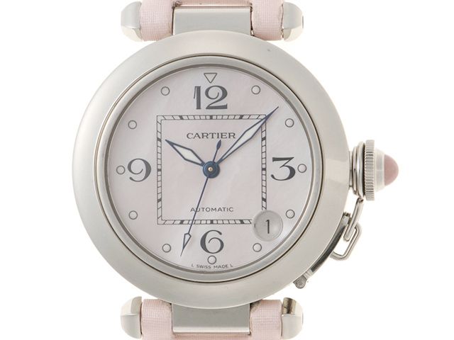 CARTIER カルティエ パシャC 2003年クリスマス限定 W3106499 腕時計 ウォッチ SS ステンレススチール サテンベルト 自動巻き ピンクシェル文字盤 【中古】460