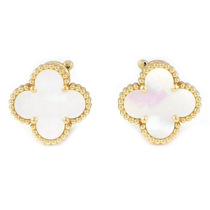 ヴァンクリーフ＆アーペル Van Cleef & Arpels ピアス ヴィンテージアルハンブラ VCARA44100 ホワイト シェル K18YG 【箱・保付き】 【中古】