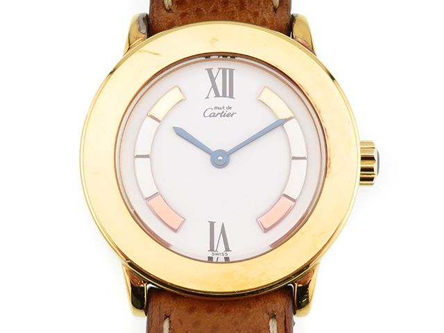 CARTIER カルティエ マストロンド ヴェルメイユ W1009143 腕時計 シルバー925/革 ホワイト文字盤 クオーツ レディース【中古】472