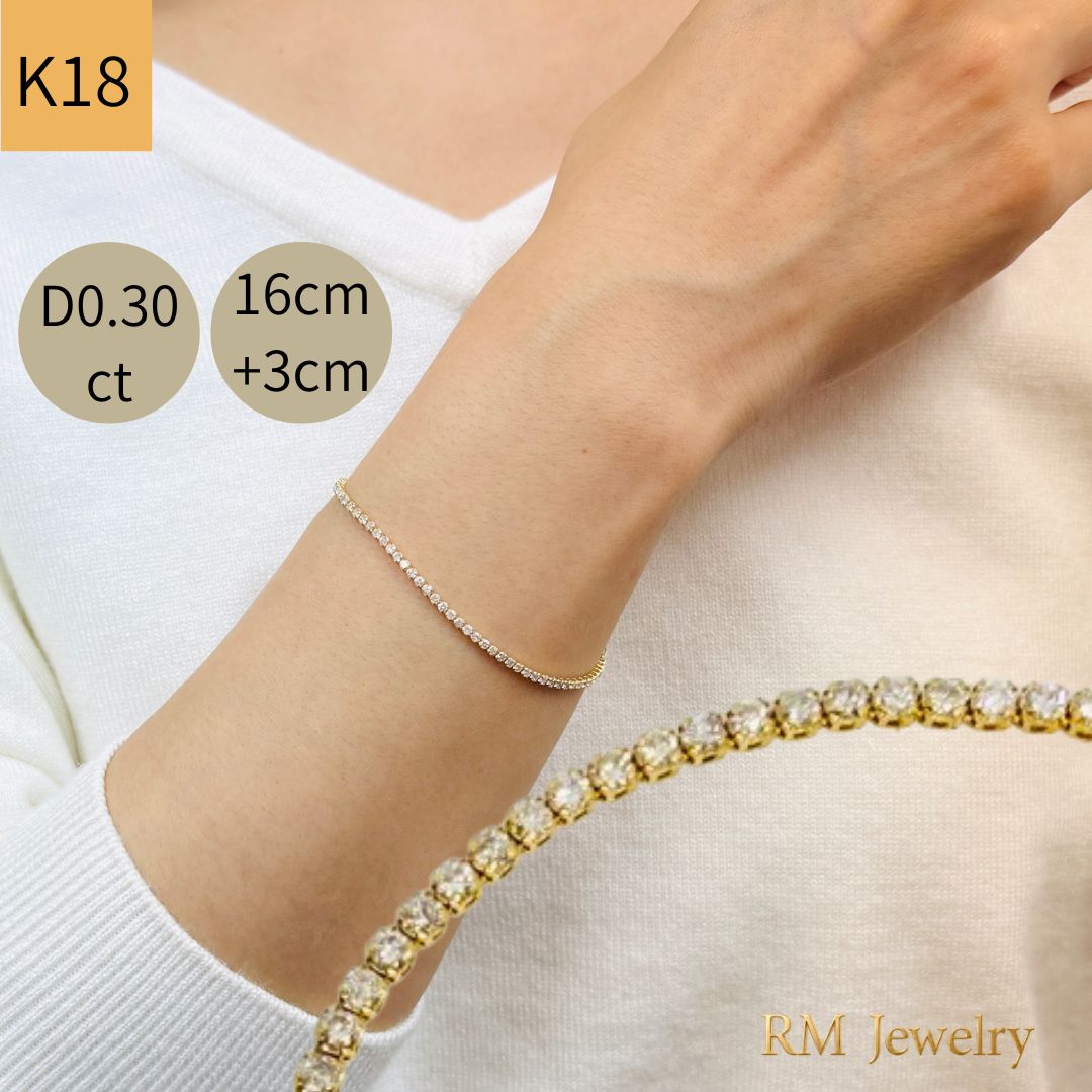 新品 ブレスレット 18金 ダイヤモンド 1.00ct 16cm+3cm 19cm K18 YG RMジュエリー