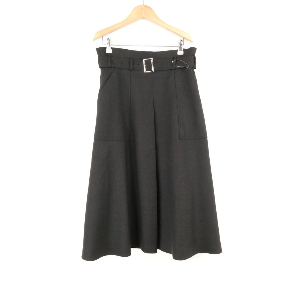 美品 FOXEY フォクシー 39323 Modern Stitch モダンスティッチ スカート 40(M) ウール シルク チャコール ひざ下丈 ベルト レディース AN3572A25
