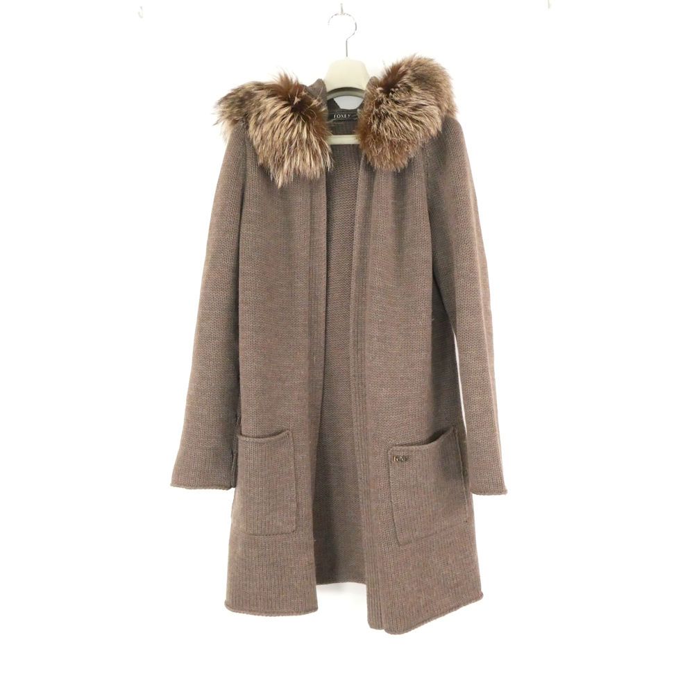 FOXEY フォクシー 27703 ニットロングコート M ウール フォックス ファー付きフード 長袖 レディース AN3486B1