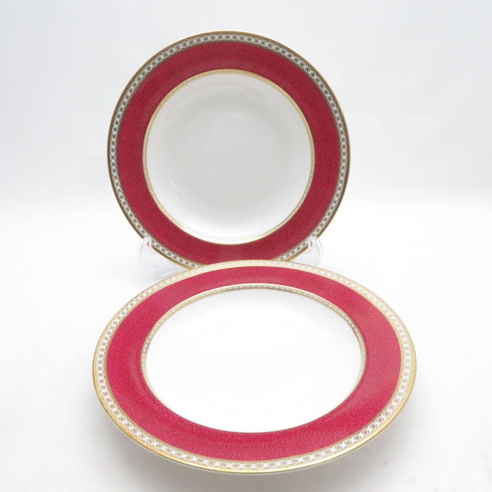 未使用 WEDGWOOD ウェッジウッド ユーランダーパウダールビー スープ皿 2枚 ペア 22cmプレート 黒壺 SM5361A2