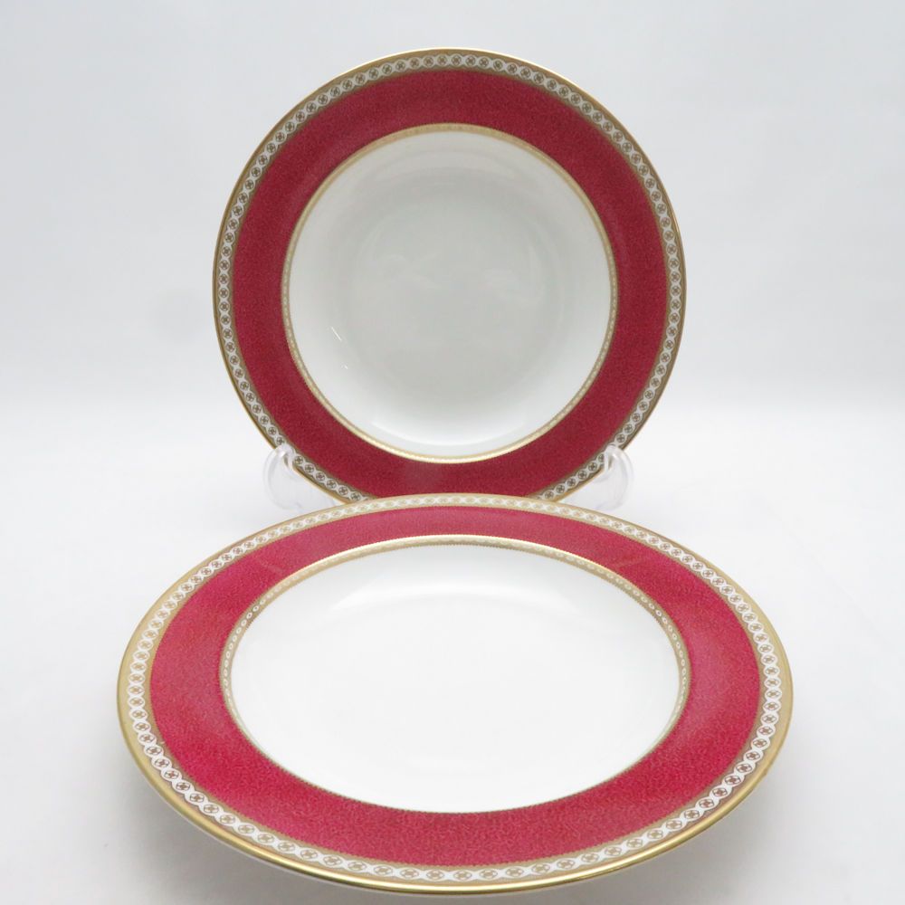 美品 WEDGWOOD ウェッジウッド ユーランダーパウダールビー スープ皿 2枚 ペア 22cmプレート 黒壺 SM5363A2