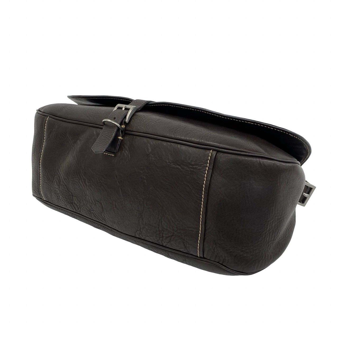 極 美品 保存袋付 PRADA プラダ ロゴ 刻印 金具 レザー 本革 ワン セミ 