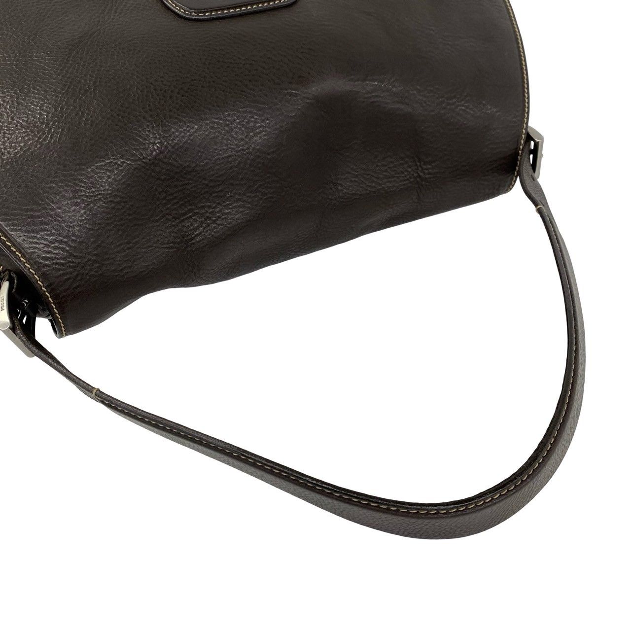 極 美品 保存袋付 PRADA プラダ ロゴ 刻印 金具 レザー 本革 ワン セミ 