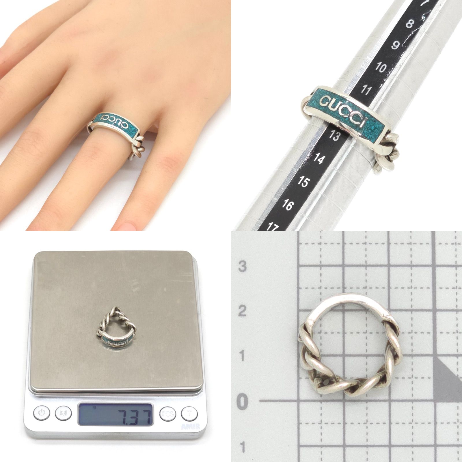GUCCI グッチ 678711 ロゴ プレート ゴルメットチェーン リング 13 約 