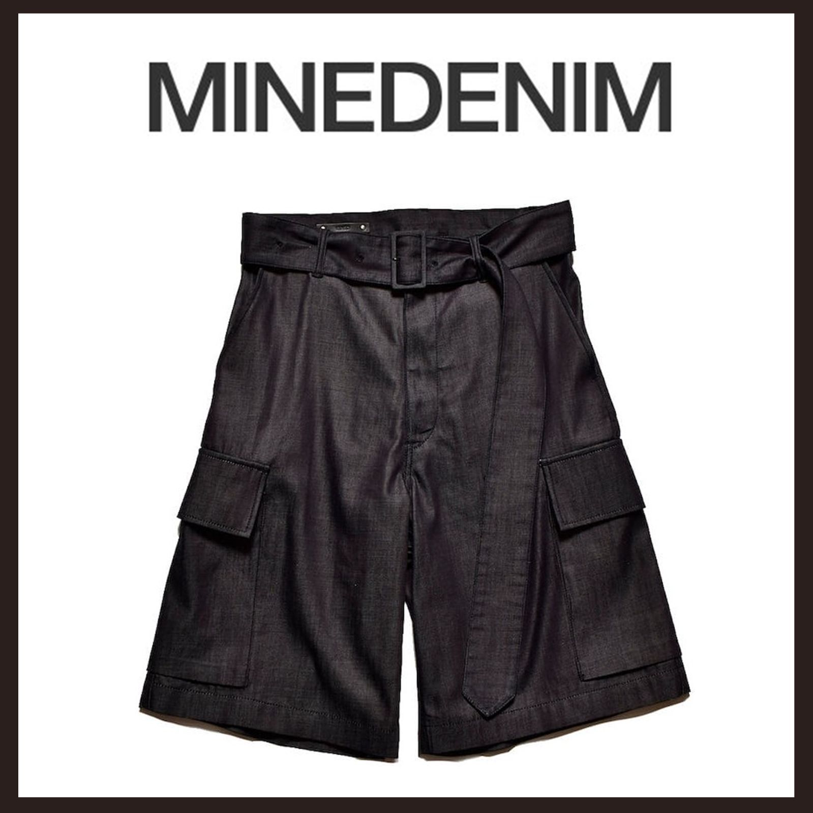 未使用　MINEDENIM（マインデニム）　ベルテッド デニム カーゴショーツ　S相当　インディゴ