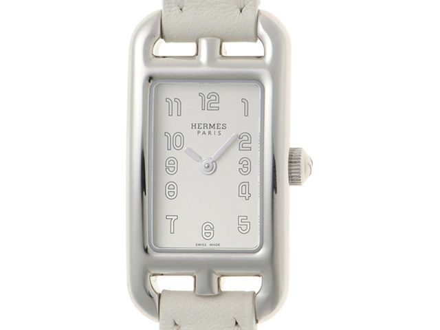 HERMES エルメスナンタケット Wトゥール NA2.110 腕時計 ウォッチ SS ステンレススチール レザー クオーツ ホワイトアラビア文字盤 レディース【中古】460
