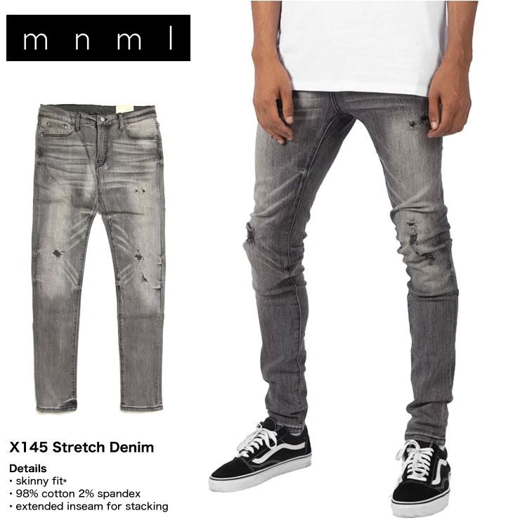 mnml デニム ミニマル スキニーパンツ ジーンズ メンズ 大きいサイズ X145 STRETCH DENIM グレー 28 29 30 32 34 36 38