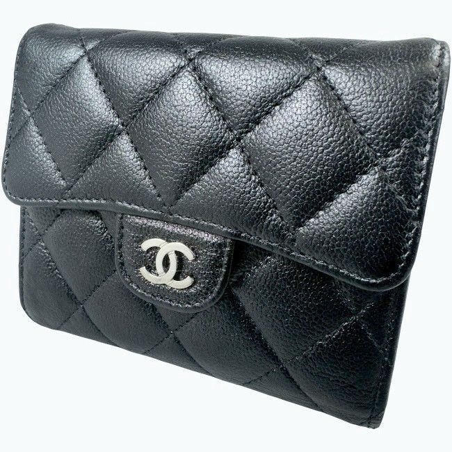 【美品】CHANEL シャネル マトラッセ クラシック スモール フラップ 三つ折り 財布 ブラック 裏ジップ