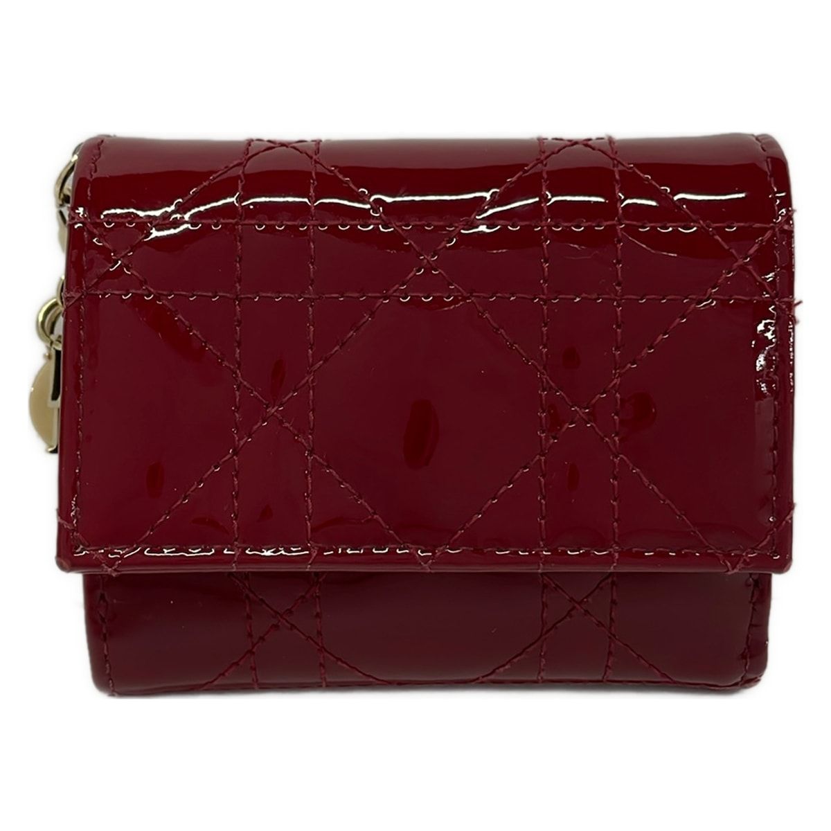DIOR/ChristianDior(ディオール/クリスチャンディオール) 3つ折り財布美品 レディディオール ボルドー キルティング レザー