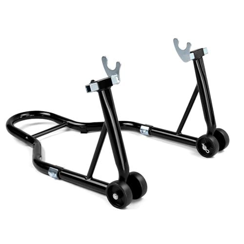 R★バイクスタンド リア メンテナンススタンド 後輪用 整備用 耐荷重340kg 750LBS キャスター付き U型 ブラック af2ee57a