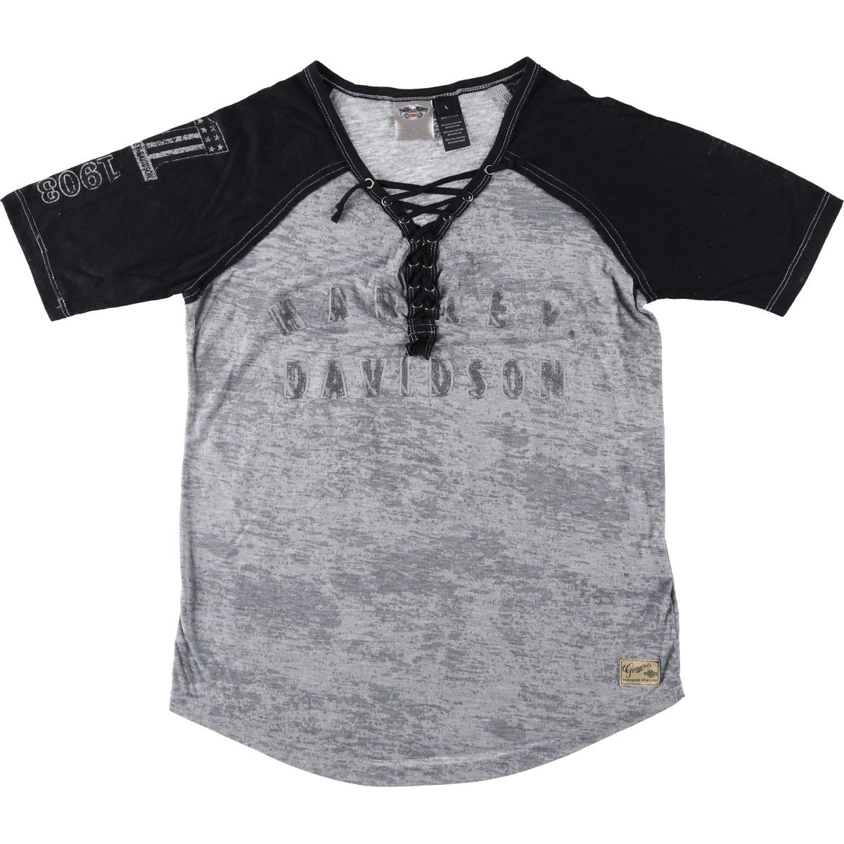 古着 ハーレーダビッドソン Harley-Davidson Vネック レースアップ モーターサイクル バイクTシャツ レディースL相当/eaa620367 6,019円