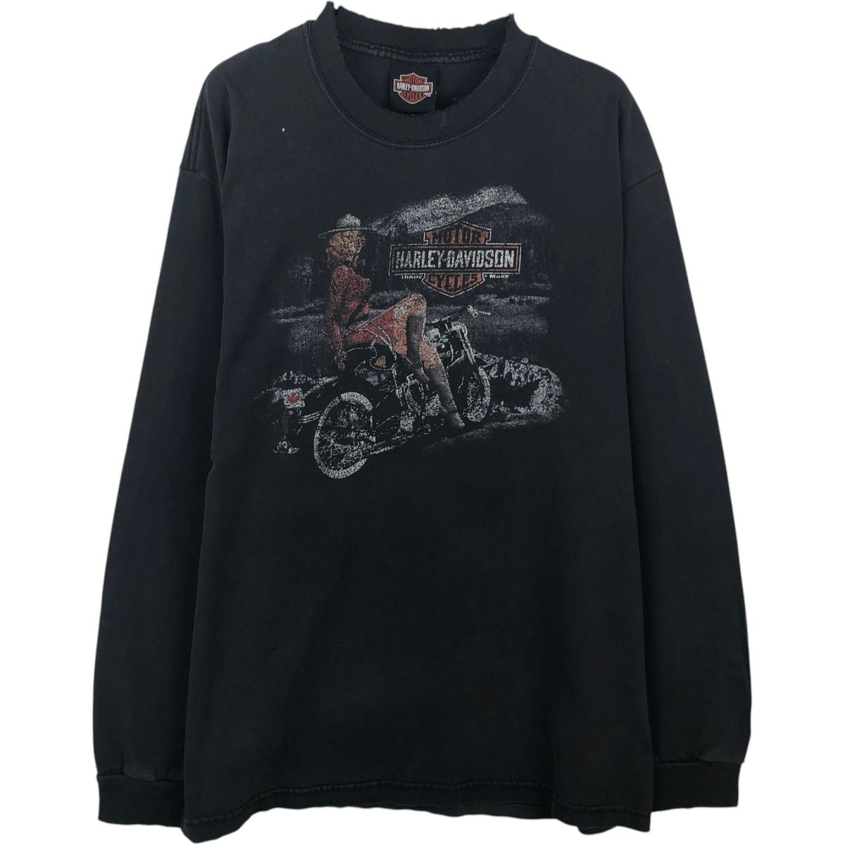 古着 ハーレーダビッドソン Harley-Davidson ピンナップガール モーターサイクル ロングTシャツ ロンT メンズS相当/eaa647493