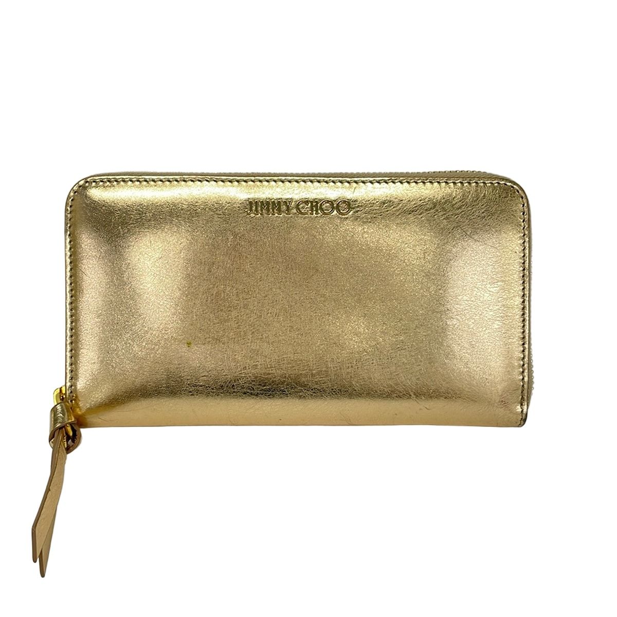 JIMMY CHOO(ジミーチュウ) 長財布 ピッパ ゴールド ラウンドファスナー/ホログラムシールあり レザー