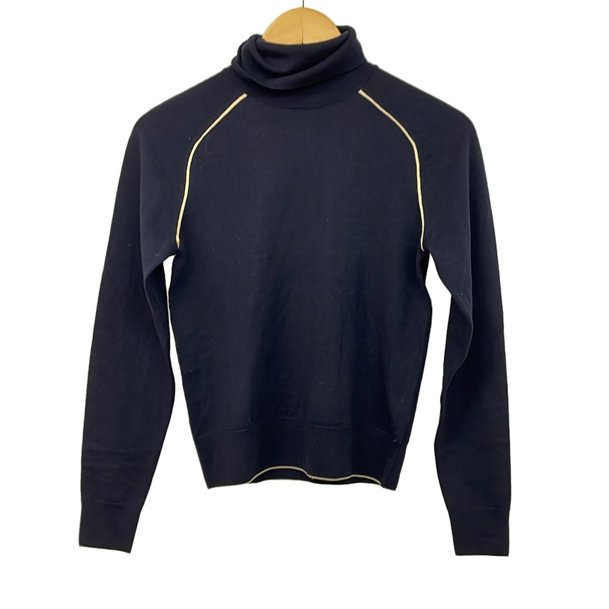 DRIES VAN NOTEN(ドリスヴァンノッテン) 長袖セーター レディース美品 - ダークネイビー×アイボリー タートルネック
