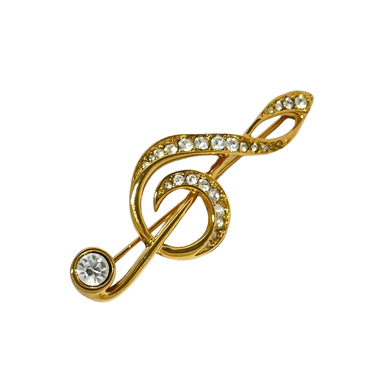 SWAROVSKI(スワロフスキー) ブローチ - ゴールド×クリア ト音記号
