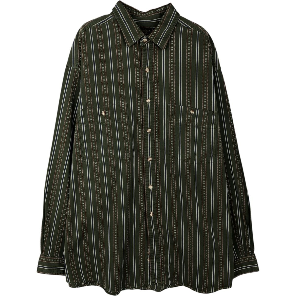古着 80~90年代 エディーバウアー Eddie Bauer 黒タグ マルチストライプ 長袖 コットンストライプシャツ メンズXL相当/eaa646584
