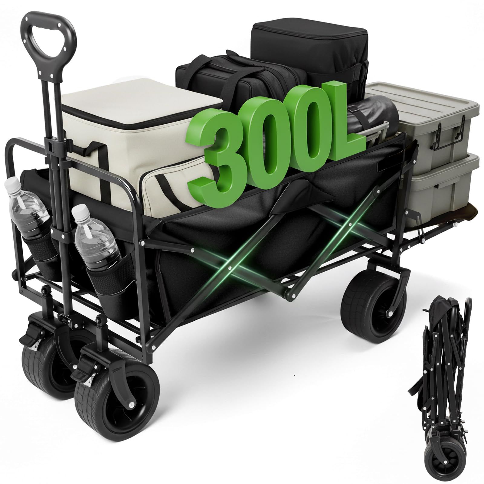 ☆新品☆後部展開可アウトドアワゴン【長物対応ブレーキ付キャリーワゴン 耐荷重250kg 大容量300L】 キャンプ 折りたたみ ワンタッチ収束式 きキャリーカート ボトルポケット付き軽量 自立収納 静音 キャンプ・レジャー・BBQ・釣り・買い 846dce67