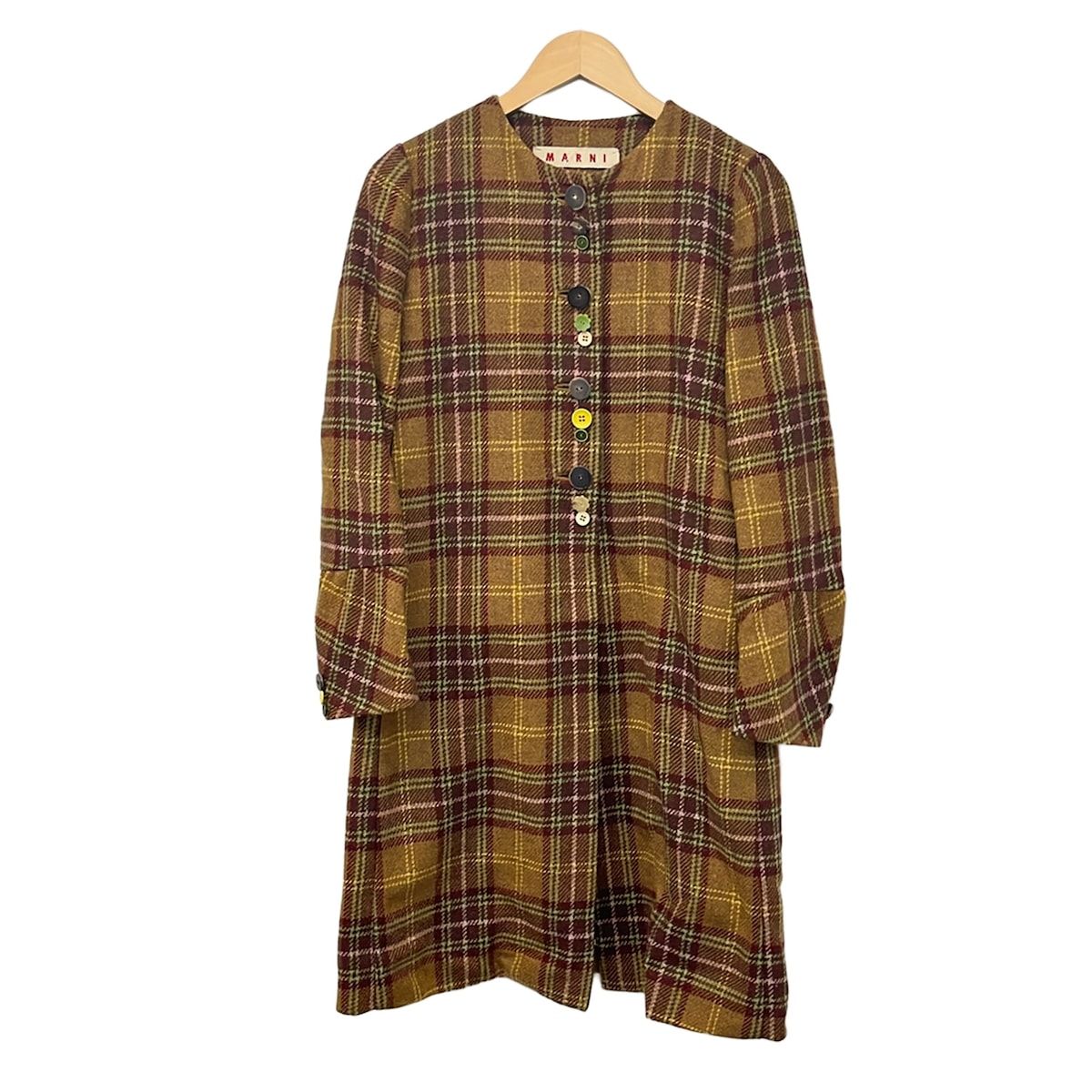 MARNI(マルニ) コート サイズ40 M レディース - ライトブラウン×ブラウン×マルチ 長袖/チェック柄/春/秋