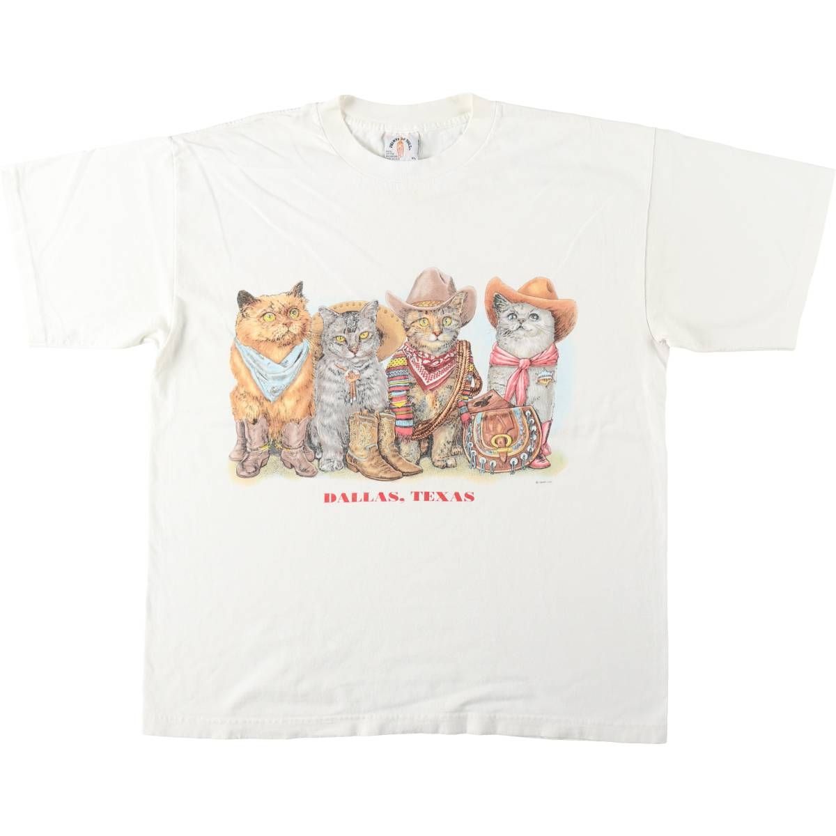 古着 90年代 PRINTS OF TAILS ネコ柄 アニマルTシャツ USA製 メンズXL相当 ヴィンテージ/eaa646525