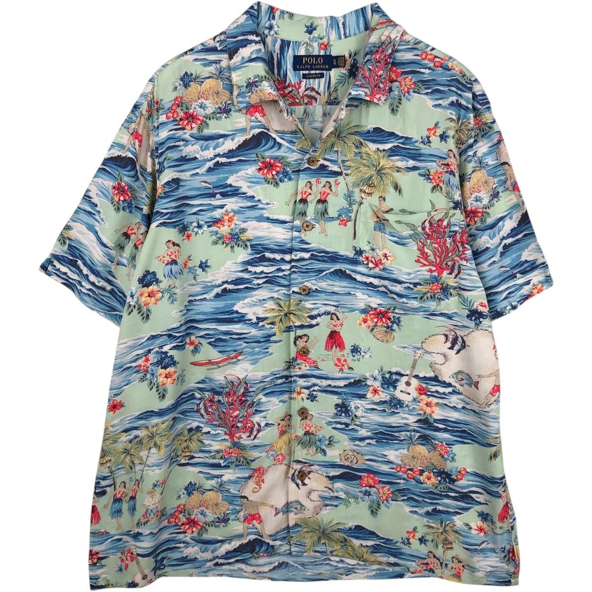 古着 ラルフローレン Ralph Lauren POLO RALPH LAUREN CLASSIC FIT 総柄 オープンカラー ハワイアンアロハシャツ/eaa641543