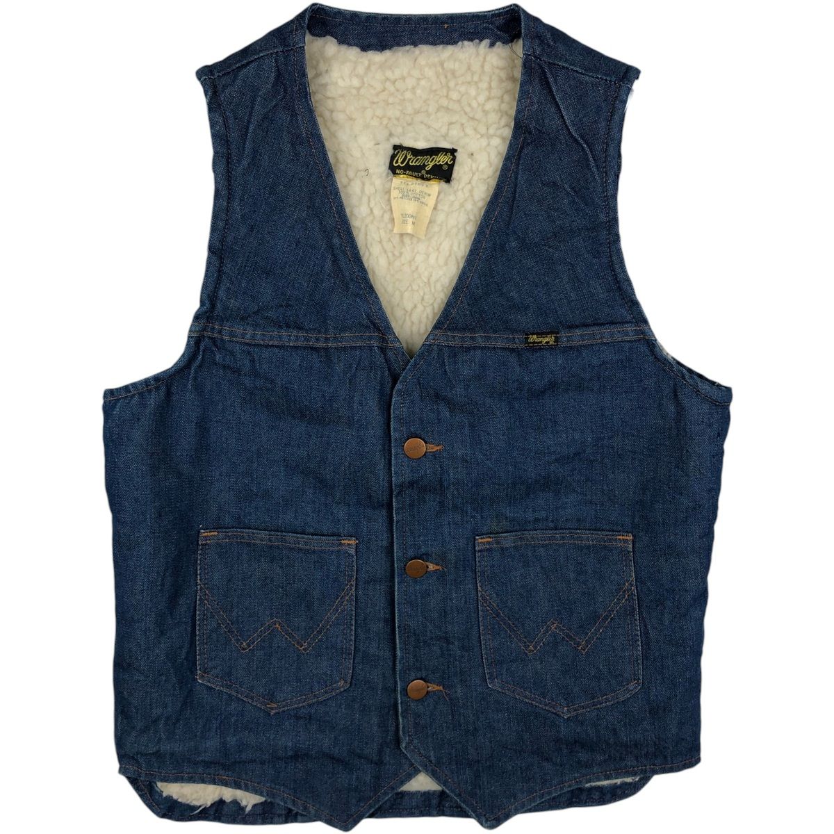 古着 70~80年代 ラングラー Wrangler NO-FAULT DENIMS バットダイ デニムボアベスト メンズM相当 ヴィンテージ/rab181137